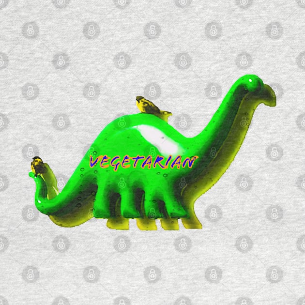 Fun green Retro Dino and birds with a shadow - vegetarian by aadventures